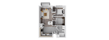 a 3d floor plan of a bedroom with a bathroom and a living room