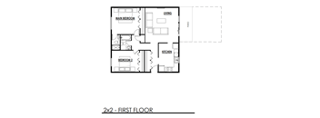 A black and white drawing of a house floor plan.