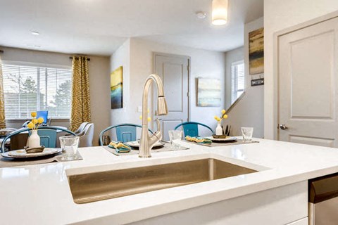 a kitchen with a sink and a counter top