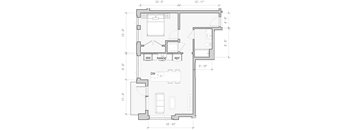 A floor plan of a house with labeled rooms and dimensions.