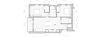A floor plan of a house with labeled rooms and dimensions.