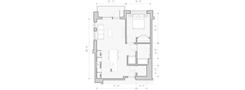A floor plan of a house with labeled rooms and dimensions.