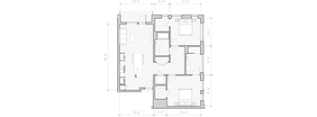 A floor plan of a house with dimensions and labeled rooms.