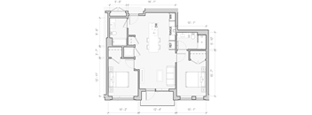 A floor plan of a house with labeled rooms and dimensions.