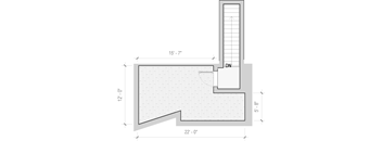 A drawing of a floor plan with dimensions and a door marked as DN.