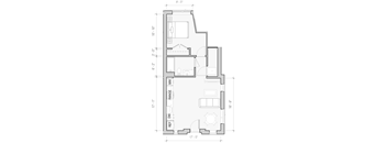 A floor plan of a house with labeled rooms and dimensions.