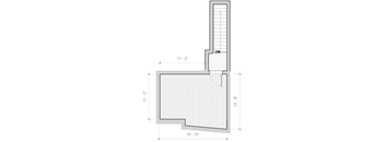 A drawing of a floor plan with dimensions and a door labeled DN.