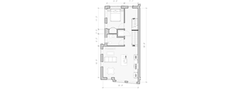 A floor plan of a house with labeled rooms and dimensions.