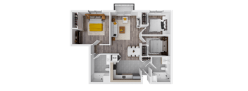 a 3d floor plan of a home with a bedroom and a living room