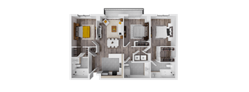 a 3d floor plan of a home with a bedroom and a living room