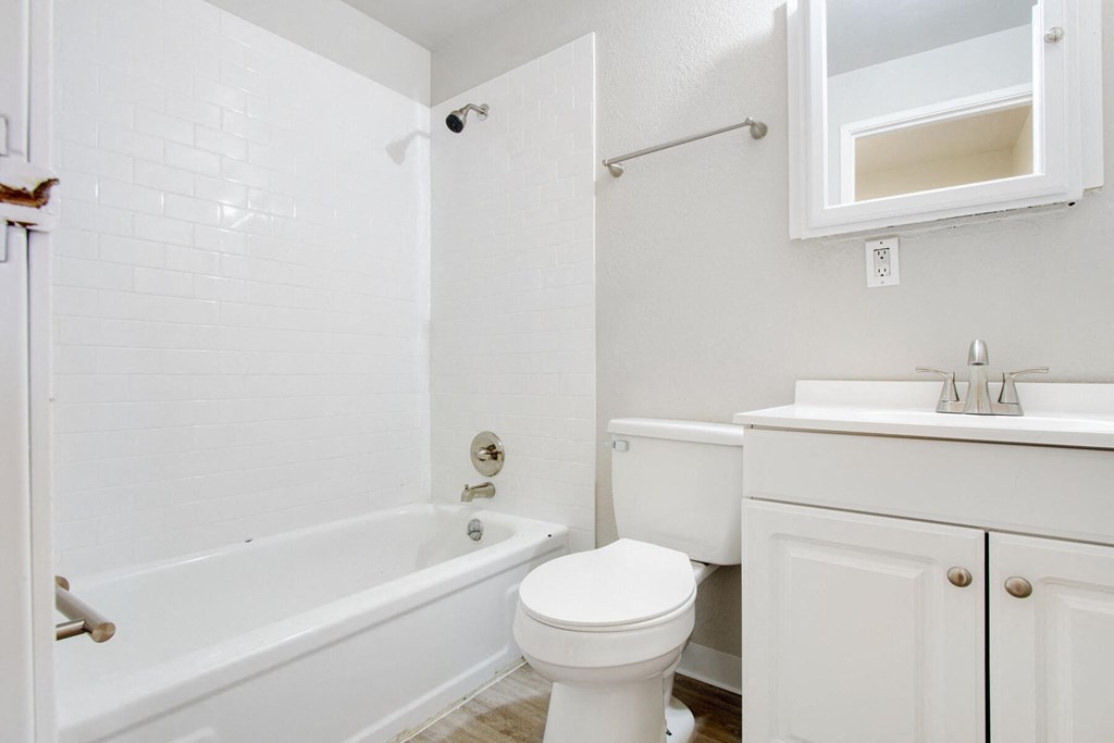 a bathroom with a toilet and a tub and a sink