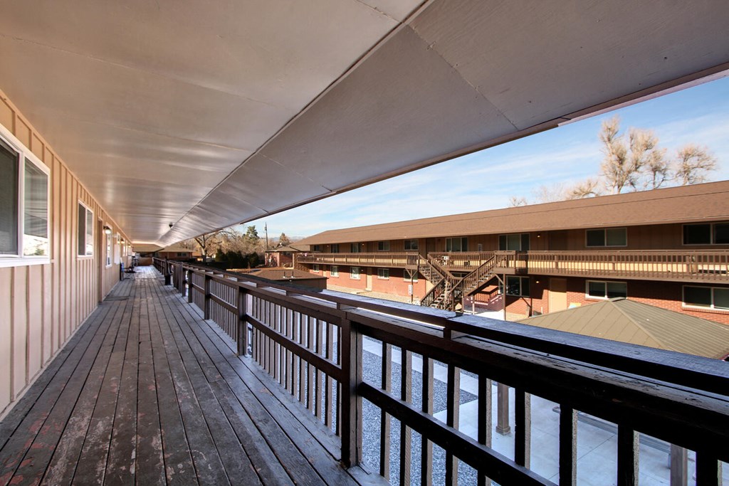 a view of the courtyard from the balcony