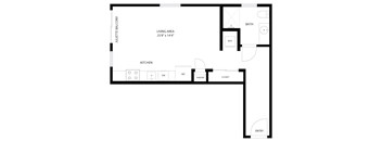 A black and white floor plan of a small apartment.