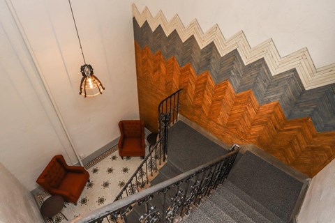 a view of the stairs from above