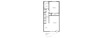 A black and white floor plan of a one bedroom apartment.