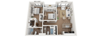 A 3D floor plan of a house with dimensions and measurements.