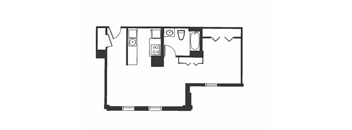 A black and white drawing of a floor plan of a room.