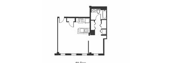 A floor plan of a 4th floor apartment with rooms and bathrooms.