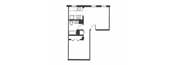 A black and white drawing of a floor plan.