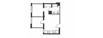 A black and white drawing of a house layout.