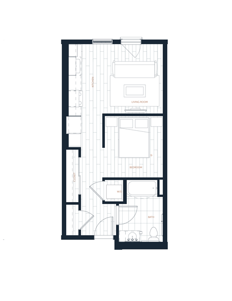 a floor plan of a small apartment with a bedroom and a living room