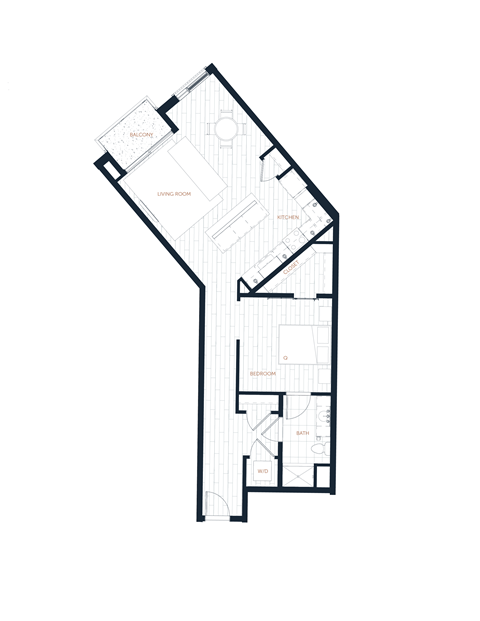 floor plan of the 1st floor of a 1 bedroom apartment