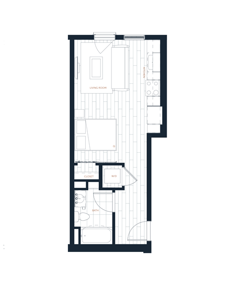 a floor plan of an apartment with a bedroom and a living room