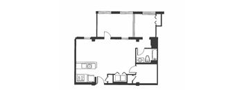 A black and white drawing of a house layout.