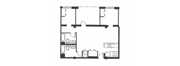 A black and white image of a floor plan of a house.