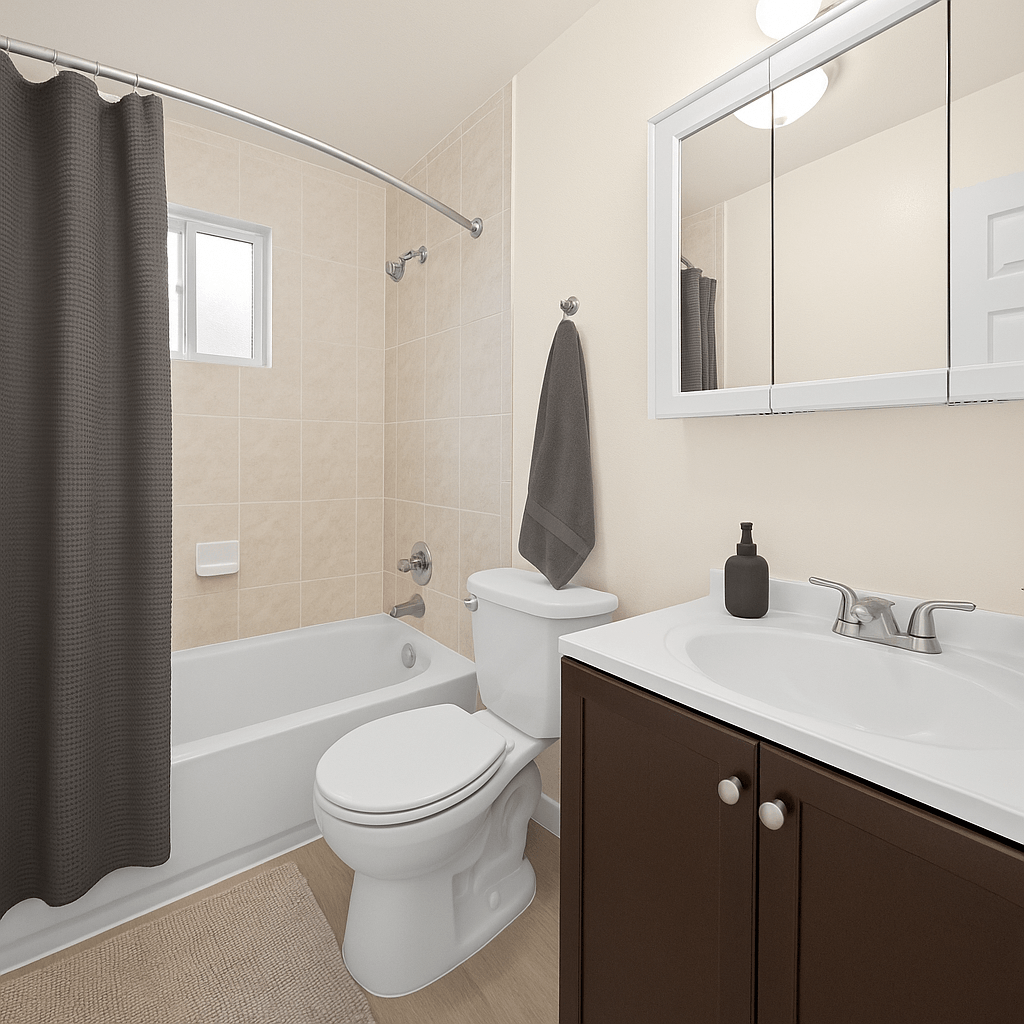 A bathroom with a toilet, sink, and bathtub.