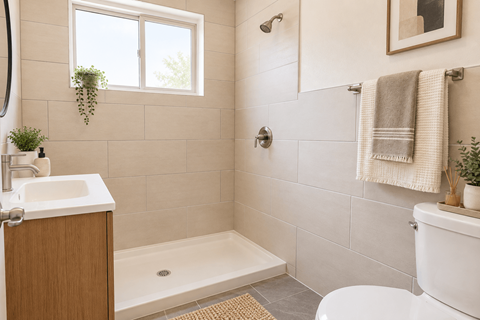 A bathroom with a white toilet, a white sink, a white bathtub, and a window.