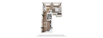 a stylized floor plan with a bedroom and a living room