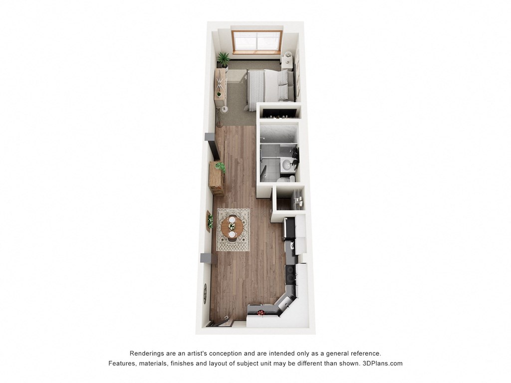 bedroom floor plan of a 1 bedroom apartment