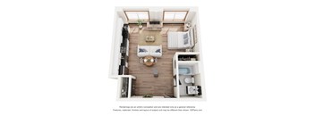 a 1 bedroom floor plan with a living room and a dining room