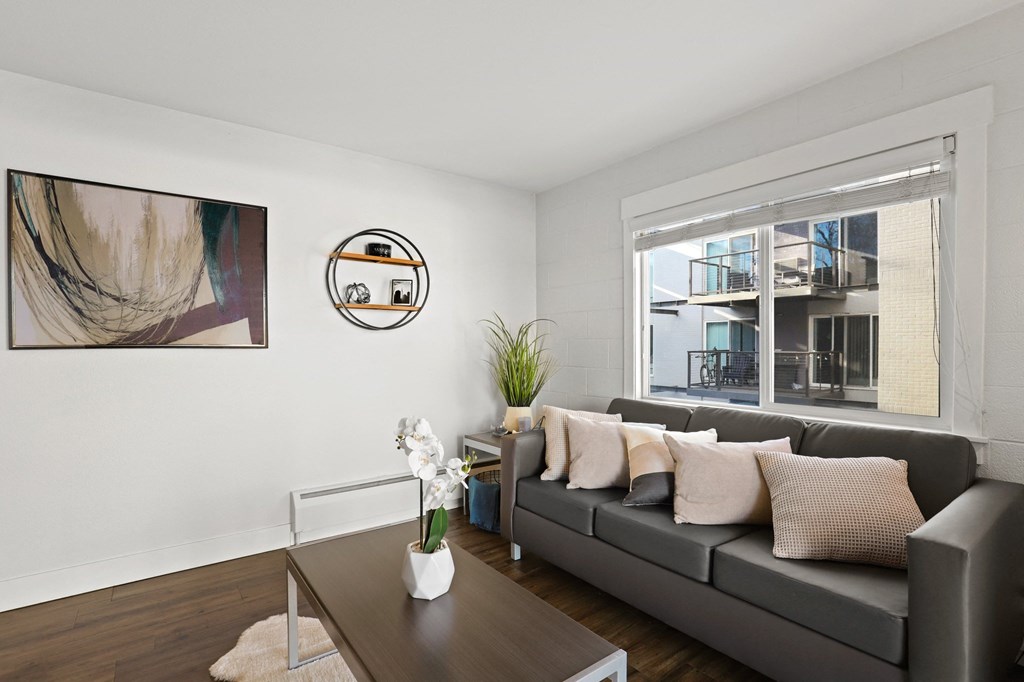 a living room with a couch and a coffee table