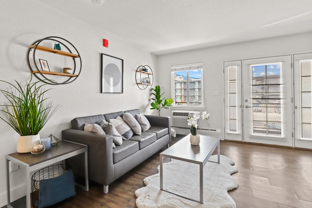 a living room with a couch and a coffee table