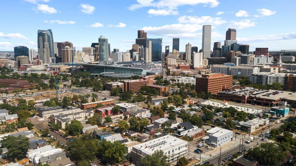 a view of the city from a drone