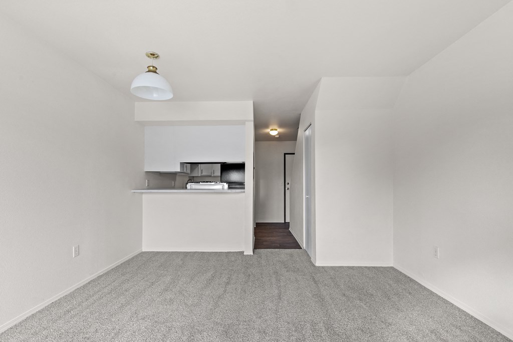 A room with a carpeted floor and a white ceiling.