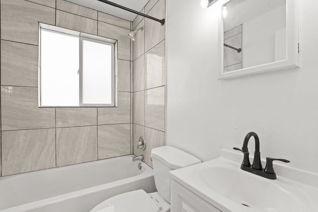 a bathroom with a sink and a toilet and a bath tub