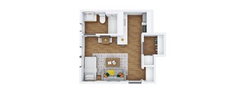 3d floorplan of the studio at university flats phase II now leasing for a great price