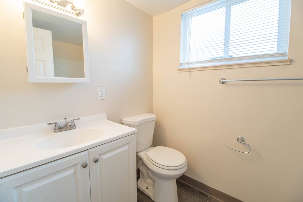 A white toilet sits next to a sink in a small bathroom.