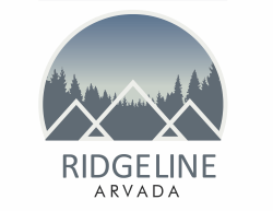 A logo with the words Ridgeline Arvada and a mountain range silhouette.