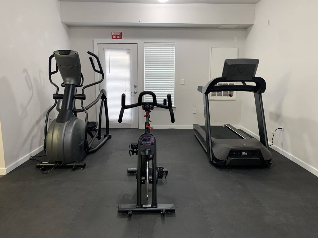 a workout room with cardio equipment in a home gym