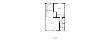 A floor plan of a house with a living room, kitchen, and bedroom.