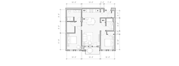 A floor plan of a house with labeled rooms and dimensions.