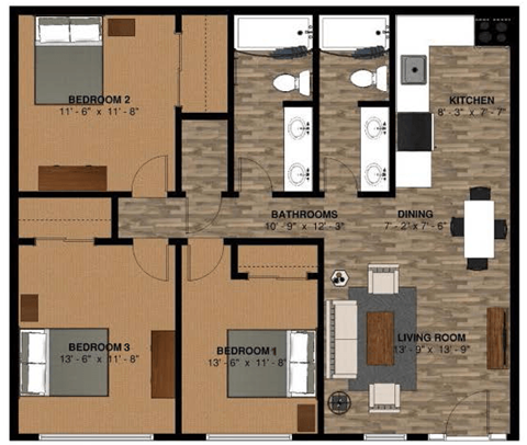 a floor plan of a home with wood paneling