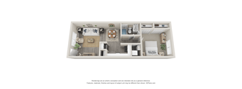 a stylized 3d floor plan of a 2100 sq ft  apartment