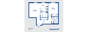 a floor plan of a house with a bedroom and a living room and a kitchen