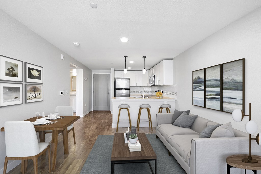 a living room with a couch and a table