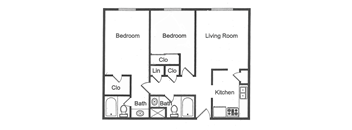 a floor plan of a living room with a bedroom and a bathroom